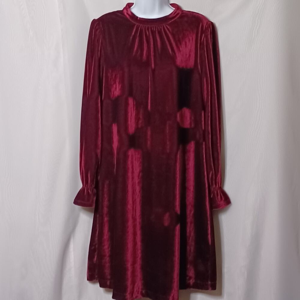 Maia Women's Burgundy Velvet Tunic Neck Midi Dress. Size 12